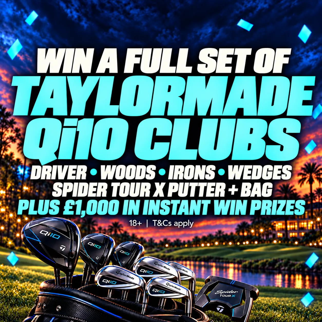 ⛳ FULL SET OF TAYLORMADE Qi10 CLUBS — Driver, woods, irons, Spider Tour X putter, wedges, bag + Garmin Watch (retail ~£2,300) + £1K worth of instant win prizes to be won ⛳